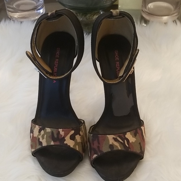 Shoe Republic LA Shoes - Camouflage high heel ankle Strap shoe